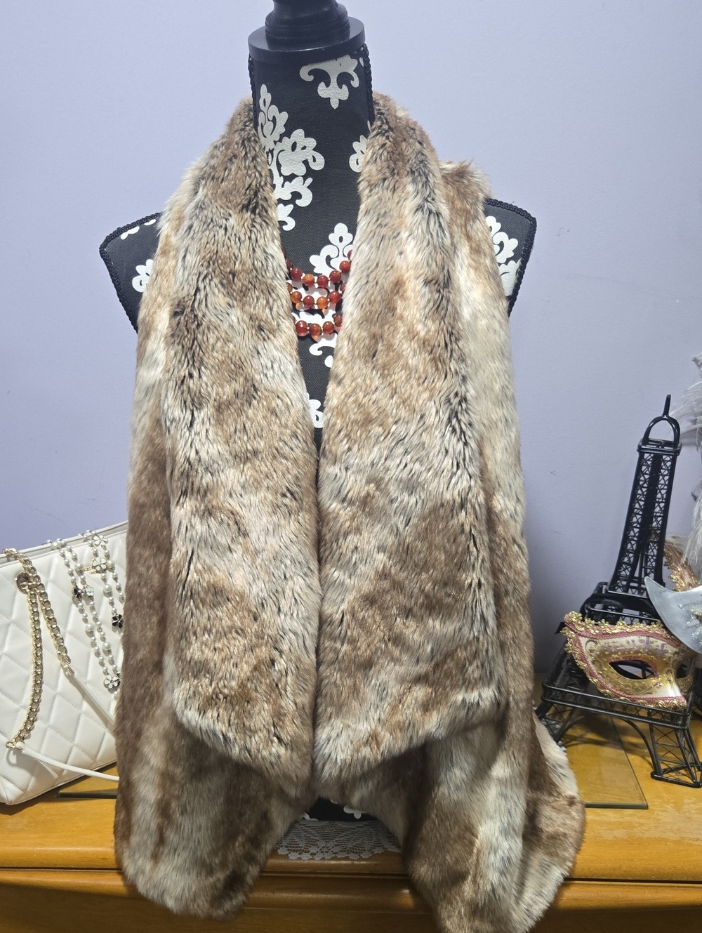 Altar'd State Brown Faux Fur Draped Vest